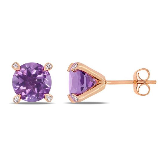 3.00 Carat (ctw) Round Amethyst Solitaire Stud Earrings in 10K Rose Gold